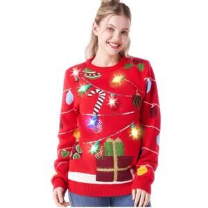 JOYIN LED Light Up Christmas Sweater With String Lights Red Women's S